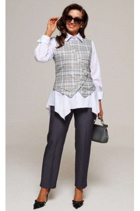 BEAUTIFUL-FREE 6190 клетка+графит Костюм брючный