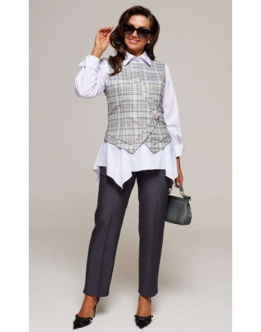 BEAUTIFUL-FREE 6190 клетка+графит Костюм брючный