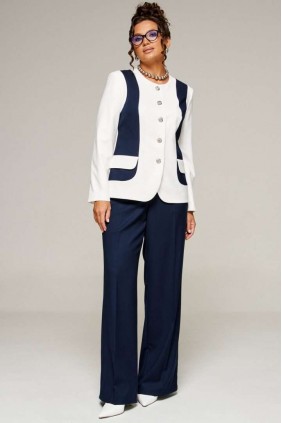 BEAUTIFUL-FREE 6373 молочный + темно-синий Костюм брючный
