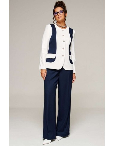 BEAUTIFUL-FREE 6373 молочный + темно-синий Костюм брючный