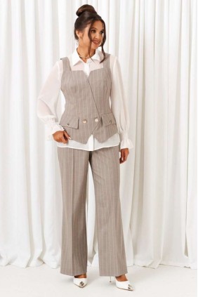 BEAUTIFUL-FREE 6417 полоска песочная Костюм брючный