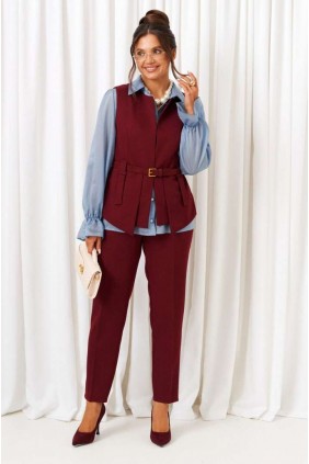 BEAUTIFUL-FREE 6440 марсала-голубой Костюм брючный